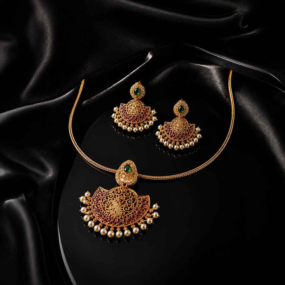 zeya nakshatra antique pearl pendant necklace set zeya nakshatra antique pearl pendant necklace set