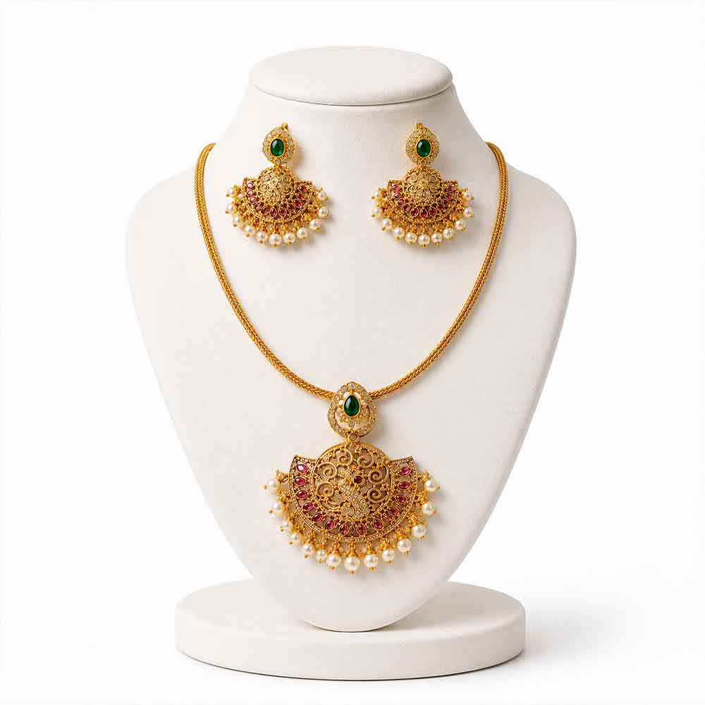 zeya nakshatra antique pearl pendant necklace set zeya nakshatra antique pearl pendant necklace set