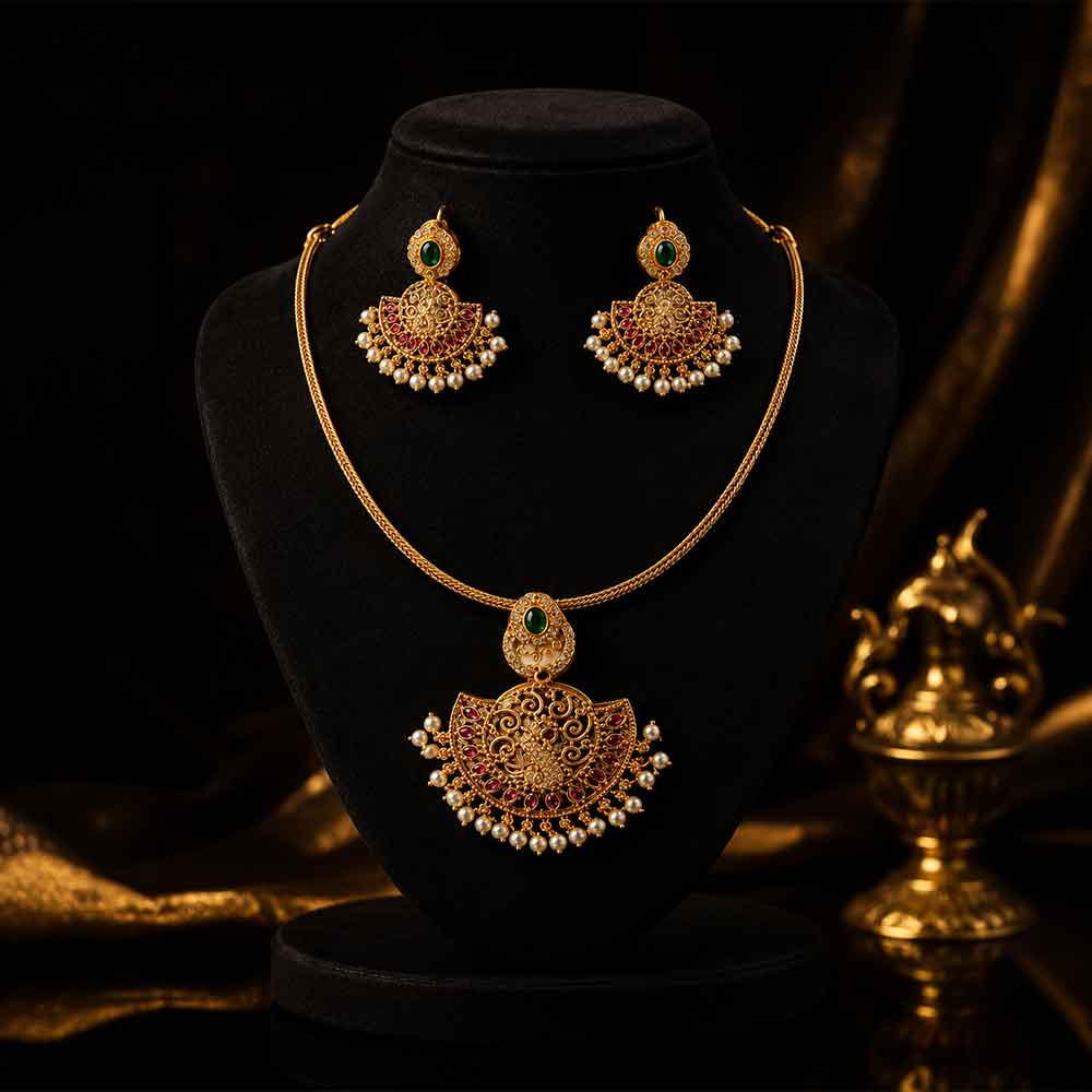 zeya nakshatra antique pearl pendant necklace set zeya nakshatra antique pearl pendant necklace set
