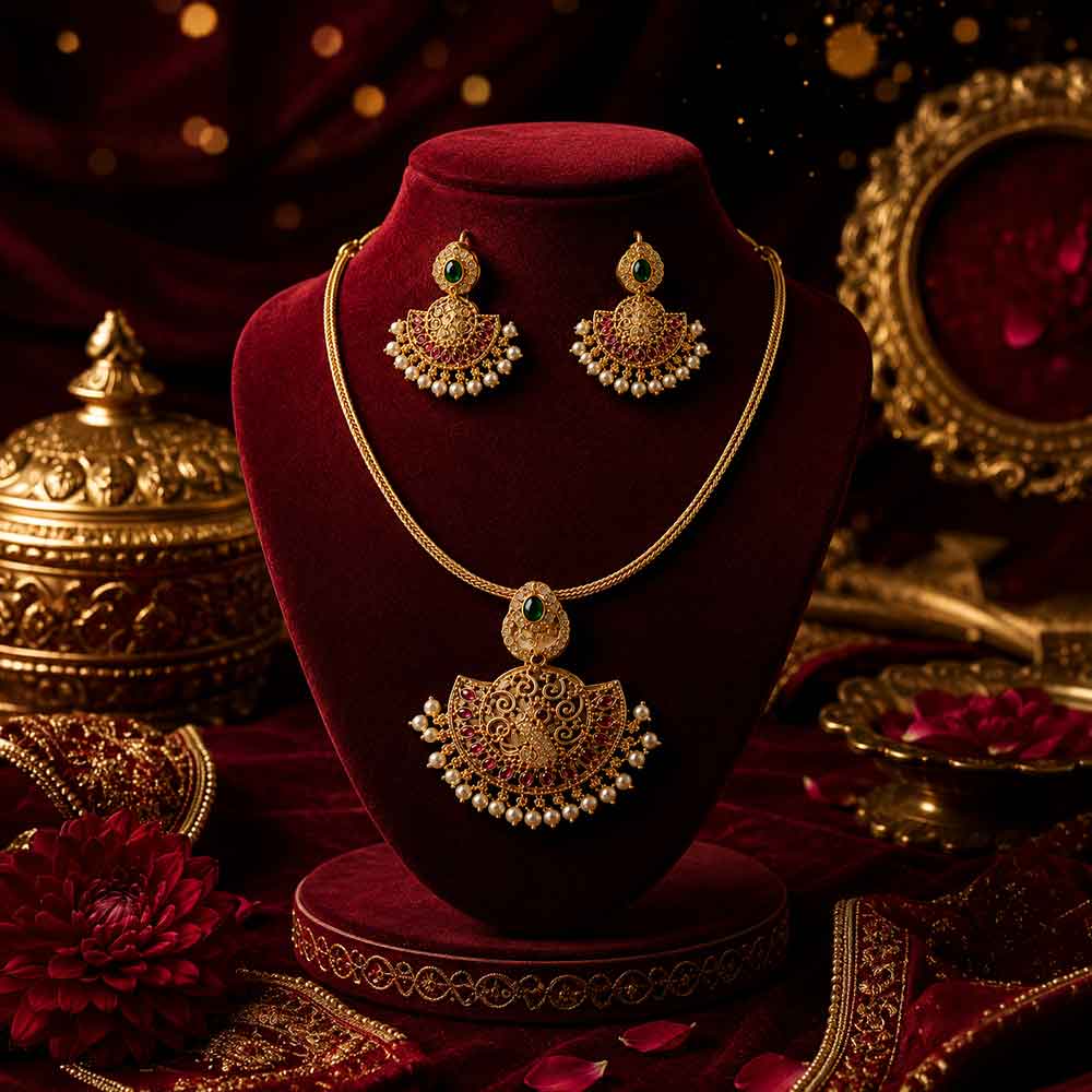 zeya nakshatra antique pearl pendant necklace set zeya nakshatra antique pearl pendant necklace set