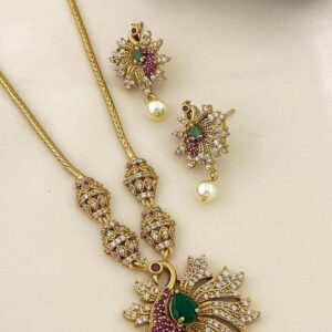 Cute Peacock AD chain Necklace Set
