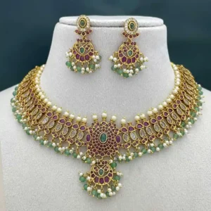 Royal Emerald Ruby Kundan Necklace Set