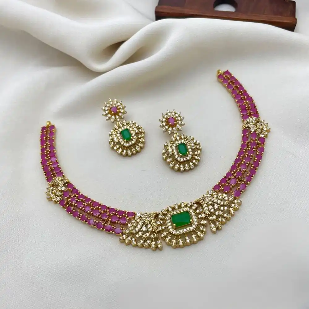 Ruby Emerald Necklace Set