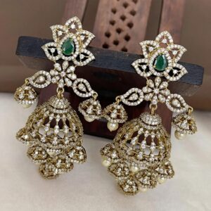 Emerald Lotus Cascading Jhumkas