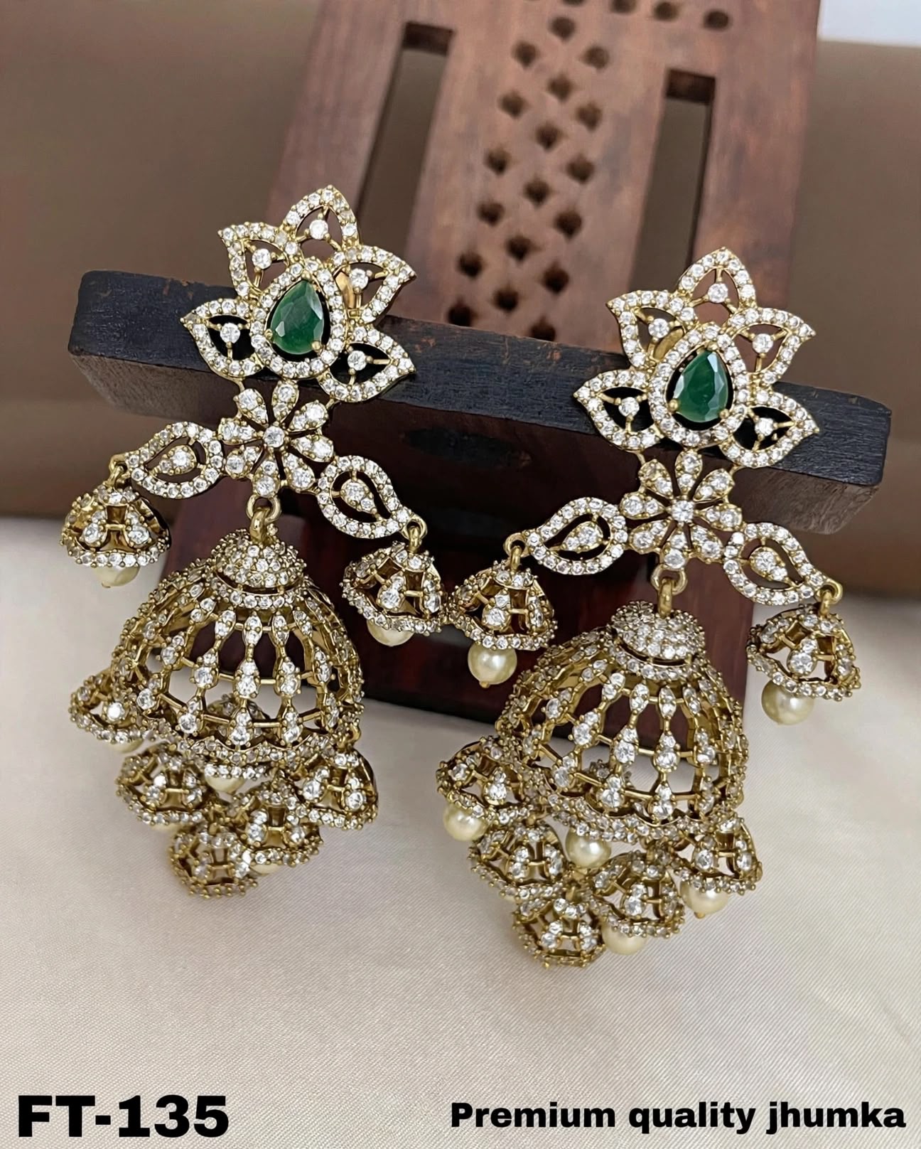Emerald Lotus Cascading Jhumkas