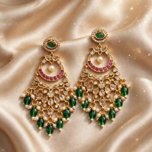 Emerald Ruby Pearl Chandelier Earrings