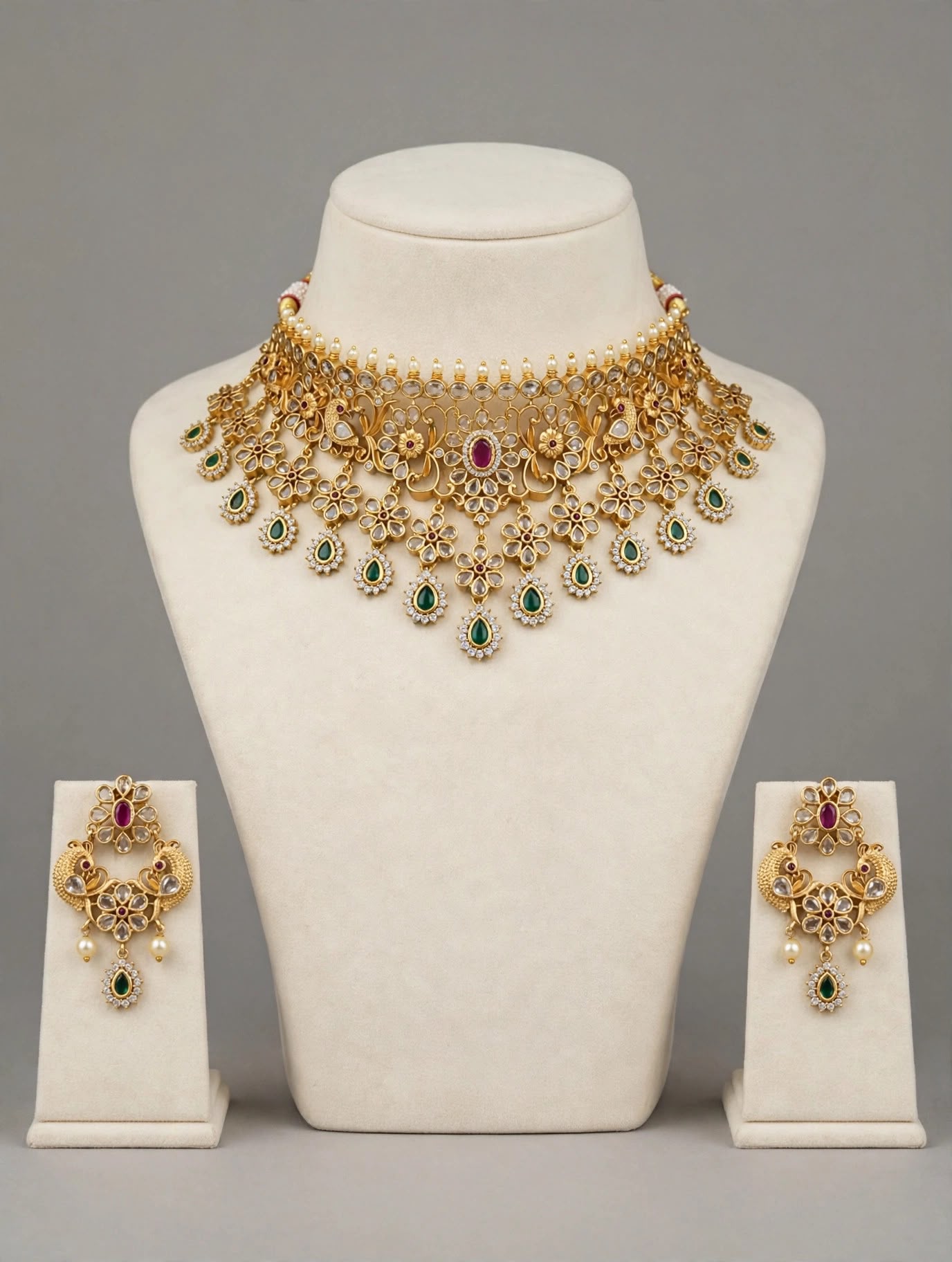 Peacock Floral Temple Choker Set