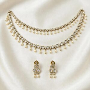 Hexagon Pearl Drop Necklace Set