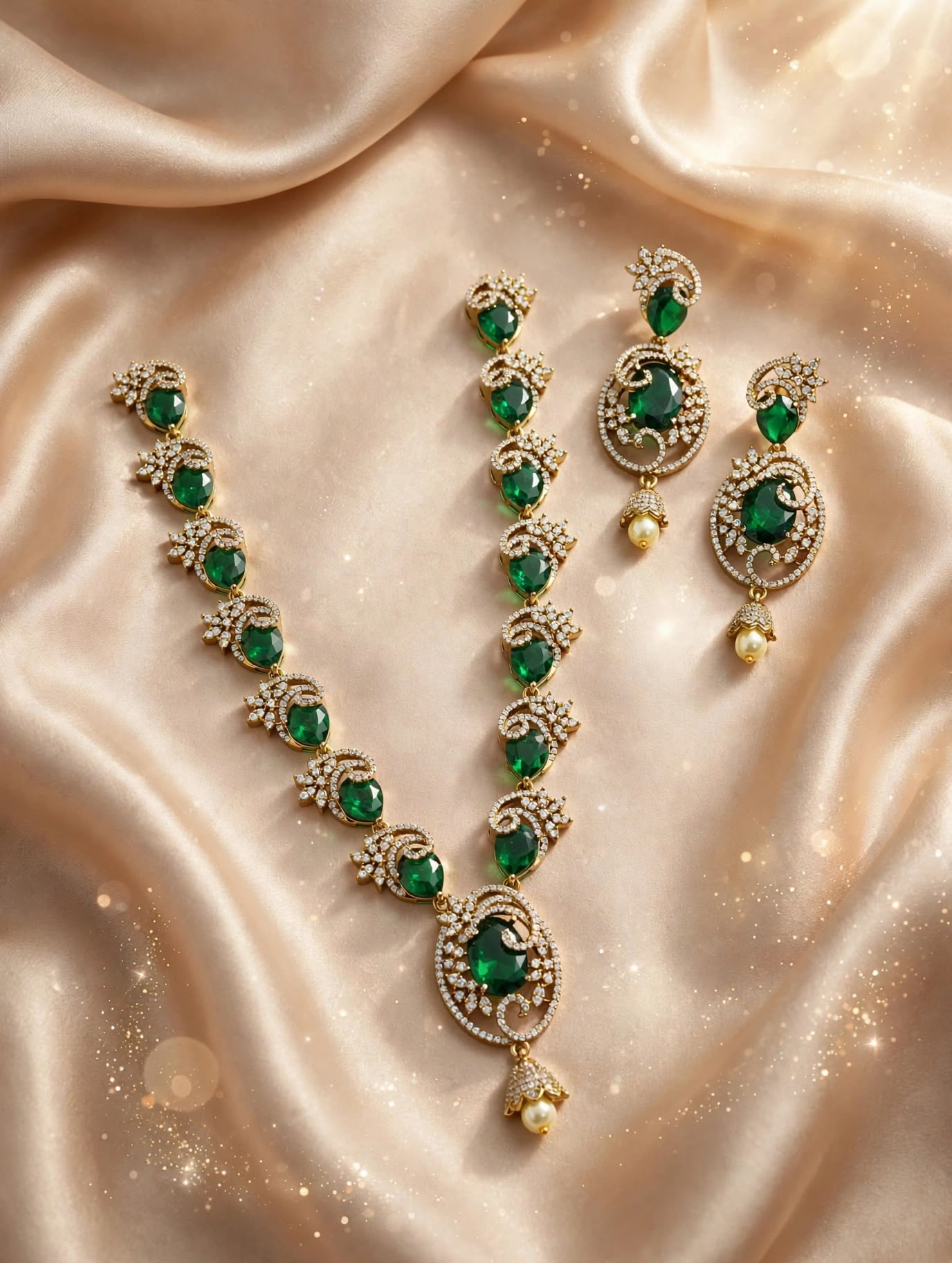 Emerald Paisley Drop Necklace Set