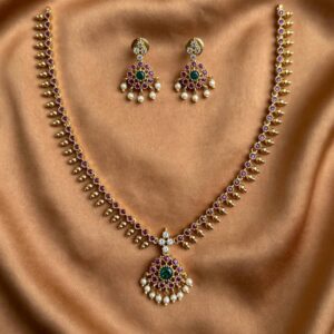 Ruby Pearl Pendant Necklace Set