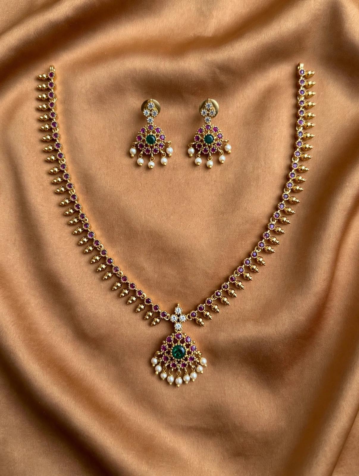 Ruby Pearl Pendant Necklace Set